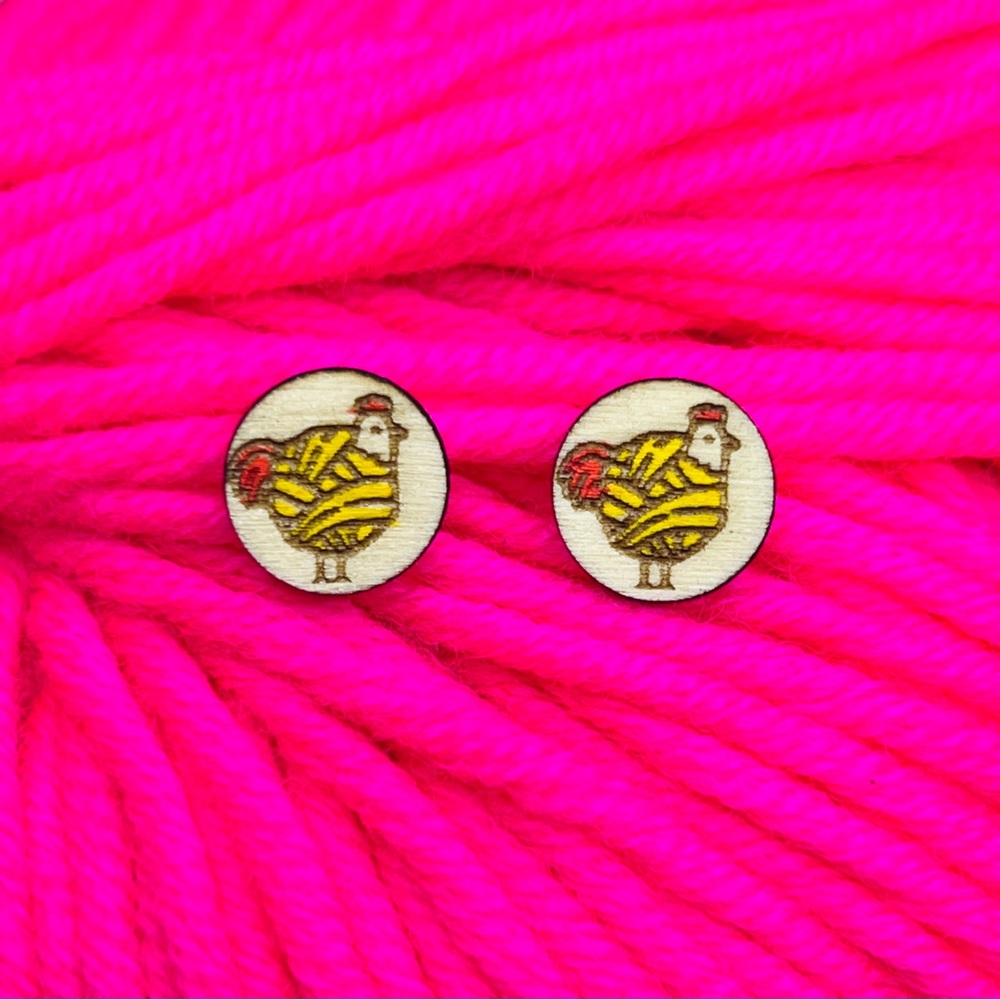 Yarn Chicken Earrings